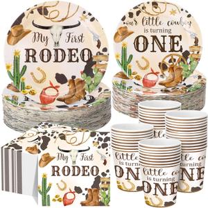Pickmesh 250 Pcs My First Rodeo Party Decorations Wild West Cowboy Disposable Tableware Set My First