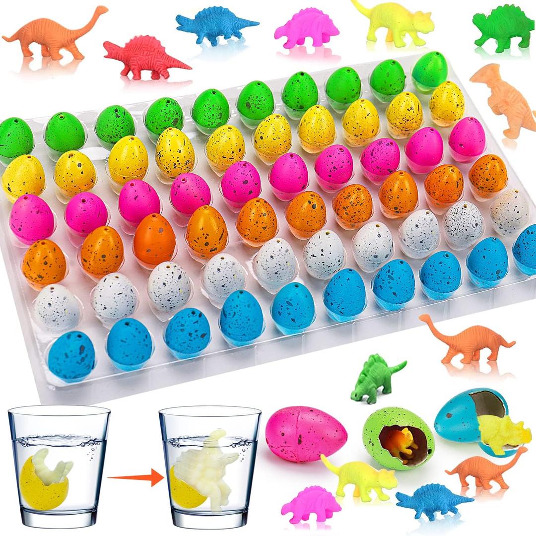 60PCS Small Hatching Dinosaur Eggs for Dinosaur Party Favors Birthday Christmas Goodie Bag Stuffers Classroom Carnival Prizes Bulk Pinata Fillers Novelty Grow in Water Dino Eggs with Toys Inside