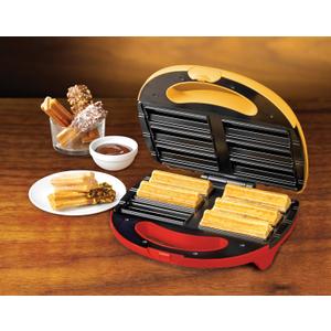 Nostalgia Taco Tuesday Electric Churro Maker  Nonstick, 6-Slot Dual Cooking Plates for Homemade Churros and Cinnamon Pasties  Yellow and Red