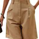 HOTOUCH Bermuda Shorts for Women Summer Dressy Casual Elastic High Waisted Wide Leg Knee Length Shorts with Pockets (3X-Large, Camel)