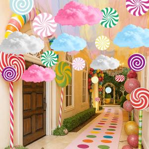 26 Pcs Christmas Candyland Clouds for Room Ceiling 2 ft x 9.8 ft Pastel Rainbow Sky Ceiling Curtains Hanging Clouds Candy Land Ornaments for Christmas Classroom Nursery Decor
