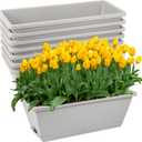 6pcs Window Box Planter, 17 Inches Flower Window Boxes, Rectangle Planters Box with Drainage Holes and Trays, Plastic Vegetable Planters for Windowsill Patio Garden Home Decor Porch Yard (Grey) (Gray)