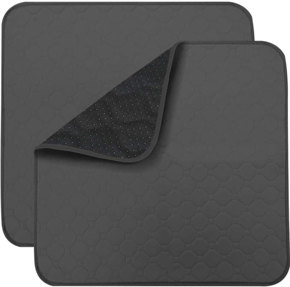 Non-Slip Absorbent Washable Incontinence Pad underpad Seat 4-Layer Design Chair Absorbent Pads Protection - for Seniors, Adult, Children, or Pet Underpad Protection - Set of 2 (Black, 21" L x 22" W)
