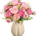 Crowye 4 Bundles Peonies Artificial Flowers Faux Peonies Wedding Artificial Flower Bouquet for Table Centerpiece for Home Wedding Decor Bridal Floral Arrangement(Mix Pink)