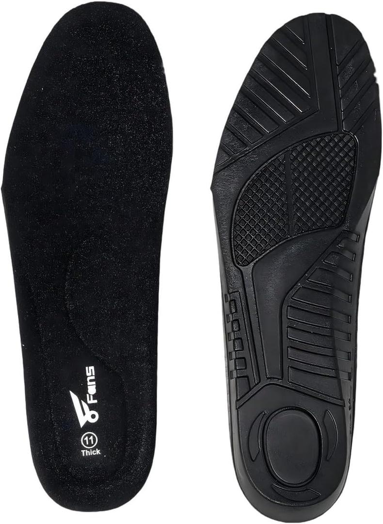 8Fans PU Insoles for Men & Women Thick & Thin Comfort Shoe Inserts, Shock Absorbing Cushion, Arch Support Insoles for Hunting Boots, Work Shoes & Daily Footwear(Black, US12(Thick)