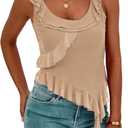 PRETTYGARDEN Women's Y2K Going Out Crop Top Summer Sleeveless Asymmetrical Mesh Tank Top Fitted Party Tops (M, Beige)