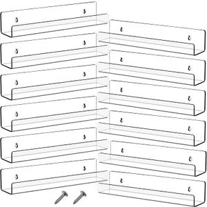 Blulu 16 Packs 14 Inch Acrylic Floating Shelf Wall Mounted Invisible Acrylic Shelf Ledge Floating Bookshelf for Living Room Office Bedroom Bathroom Kitchen Decoration Space Save