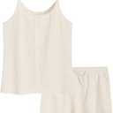 Latuza Women's Seersucker Pajamas Set Cotton Cami Top Shorts Pj Lounge Set S