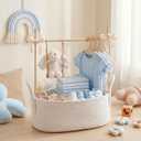 Large Baby Shower Basket, Baby Crate Closet 17.7" x 11" x 6.3" Woven Baskets with Clothes Hangers and Gift Bag New Born Empty Storage for Welcome Gift Pregnancy New Parent(White)
