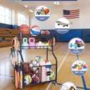 Sports Equipment Organizer with Wheels for Garage Ball Storage | Heavy-duty metal sports organizer with rolling wheels for ball and equipment storage in garages, homes, schools and gyms.