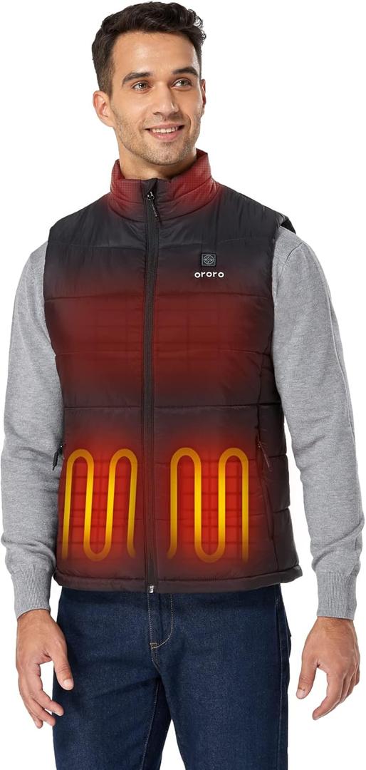 ORORO Men's Lightweight Heated Vest with USB-C Rechargeable Battery, Puffer Classic Heating Vest (Medium)