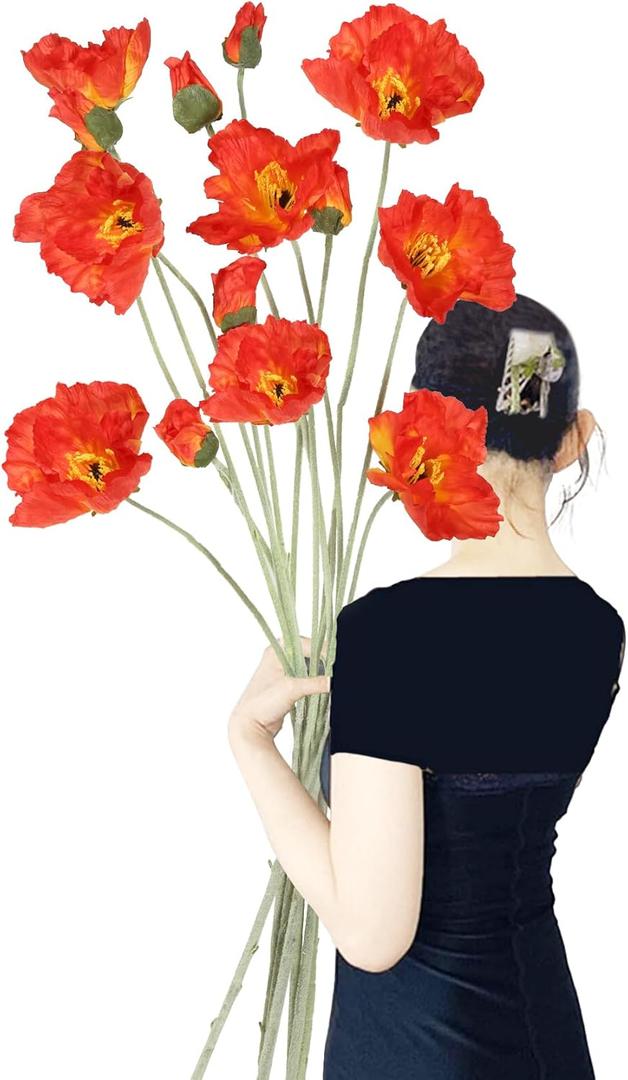 6PCS Long Stem Poppy Flowers Artificial 41.3in Faux Poppy Flowers Silk Flowers for Tall Vase Wedding Party Office Decor(OrangeRed) 6PCS Long Stem Poppy Flowers Artificial 41.3in Faux Poppy Flowers Silk Flowers for Tall Vase Wedding Party Office Decor(OrangeRed)