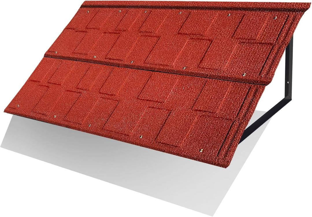 Fixed Metal Awnings 52 in W x 31 in H, Triangle Steel Frame with Tile Shaped Metal Awning for Door Entrance, Windows, Porches and Balconies (Red)