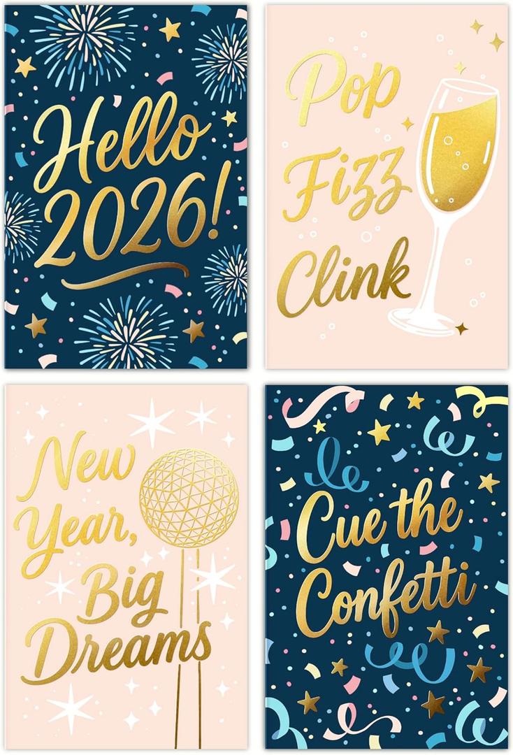 Honeyplum Happy New Year Cards 2026 - Bulk Set of 24 Cards With Envelopes - Sized 4 x 6