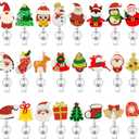 Honoson 24 Pcs Christmas Badge Reel Retractable Holiday Felt Name Badge Holder with Clip Santa Claus Snowman Penguin Elk Gingerbread Man Xmas Tree Holder ID Reels for Teacher Nurse Doctor(Classics)