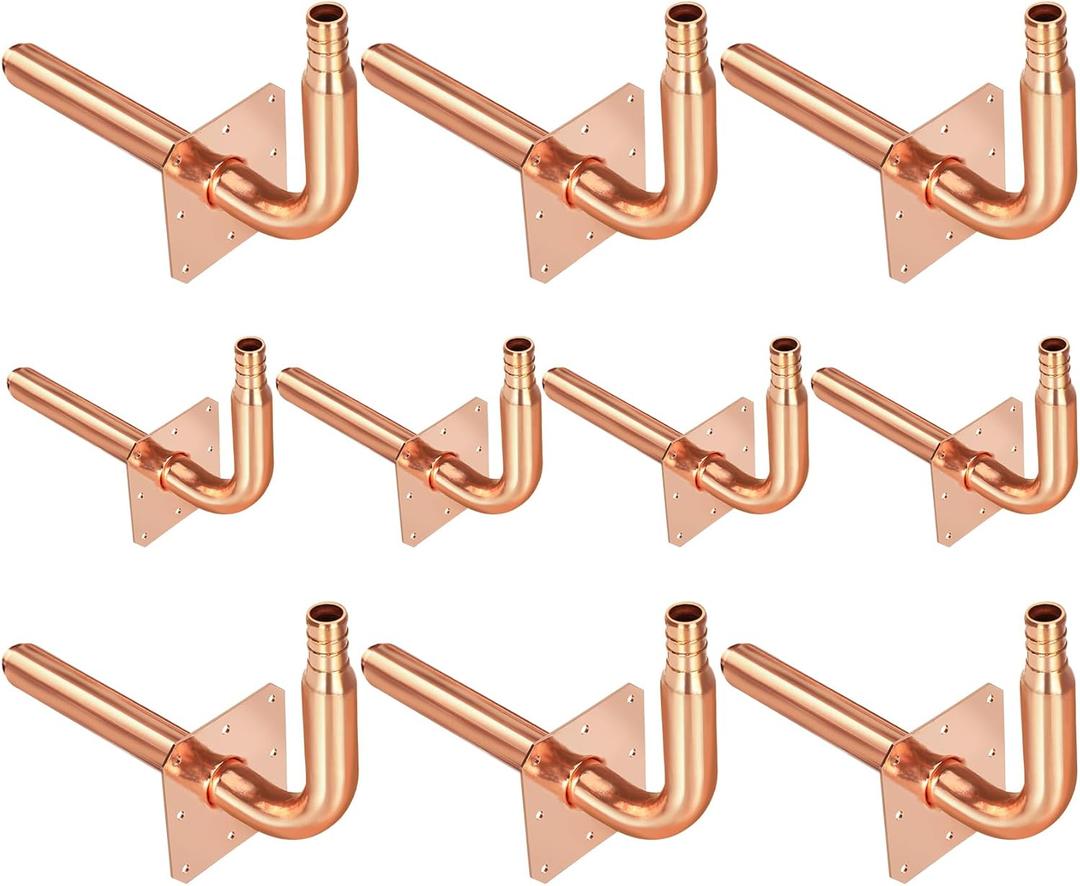 Pack of 10 Copper Stub Out Elbows with Wall Flange Stub Out 1/2-6inch Lengh- Easy to Install, Lead-Free-PEX-B,C Stub Out Accessories,Barb Crimp PEX-B Copper Stub Out Elbow with Wall Flange.