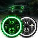UNI-SHINE 7 inch Green Halo led Headlight Hi/Lo Beam with Amber Turn Signal DRL 2pcs 7 inch led headlight Round H6024 LED Headlight DOT Approved Compatible with Jeep Wrangler JK TJ CJ, Truck SUV etc
