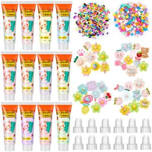 Lineshading 12 Set DIY Phone Case Kit Whipped Cream Glue Kit Include 12 Simulation Cream Glue 15ml with Nozzle 2 Pack Theme Decorations 2 Pack Decorating Accessories for Craft Birthday Gift (Lovely)