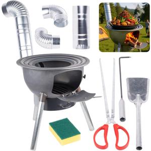 Multi-functional wood-burning stove, portable charcoal barbecue grill for car camping, backyard outdoor kitchen equipment, off-grid living tools, Rocket stove (Stove: 17 inches)