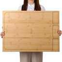 30 x 21 in Extra Large Bamboo Cutting Board and Stovetop Cover, Stove Top Cover Chopping Board with Detachable Legs and Juice Groove, Sink Cover Board, for Restaurant Kitchen Countertop