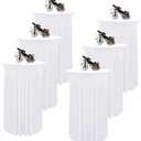 6 Packs Round Cocktail Table Skirt 32"x 43" Spandex Stretch Cocktail Tablecloth with Wavy Drapes, White Spandex Fitted High Top Table Covers for Wedding Bar Party Birthday Banquet Tables