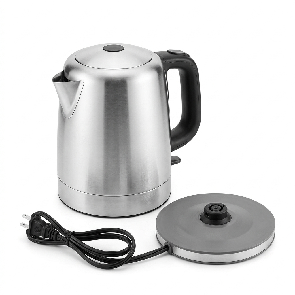 Basics Electric Stainless Steel Kettle for Tea and Coffee, BPAFree, Fast Boiling, Auto ShutOff, 1 Liter, 1500W, Black and Silver