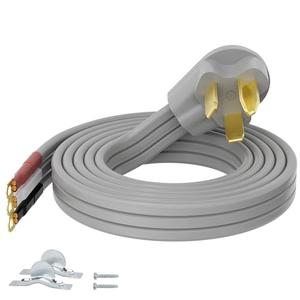 3 Prong Dryer Cord 4 FT, NEMA 10-30P to 3-Wire Appliance Cord, 30-Amp, 3 Wires with Eyelet Connectors, 10 Gauge Copper Wire, Grey Cable