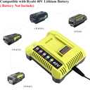 OP401 Fast Charger Replacement for Ryobi 40V Battery Charger, Compatible with Ryobi 40V Lithium Battery OP4040 OP4050 OP4050A OP40601 OP4026 OP4015 OP4030 Tools Battery