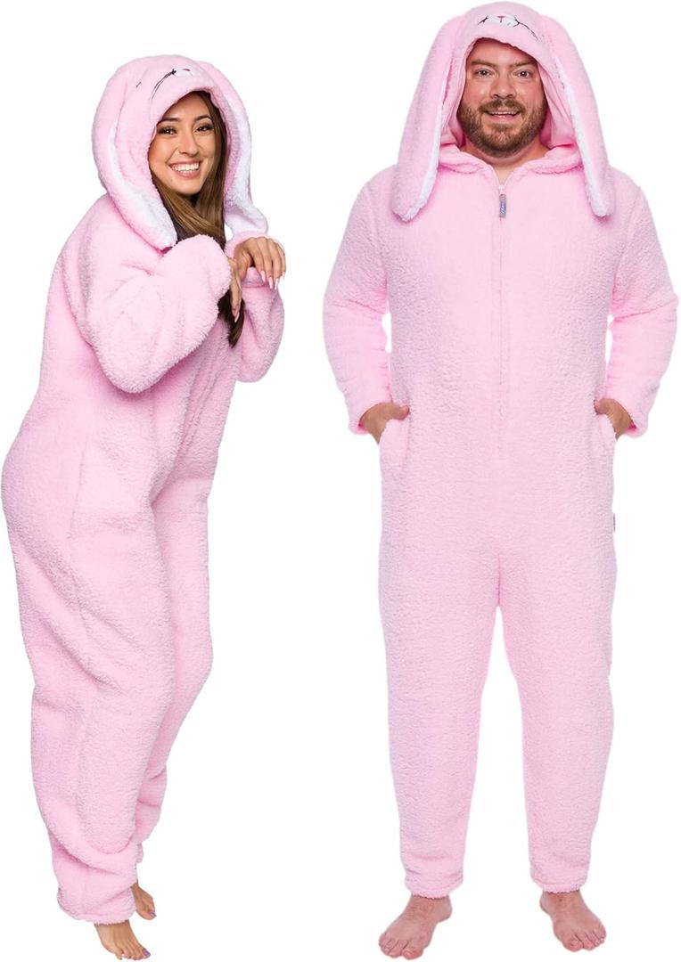 Funziez! Slim Fit Sherpa Adult Onesie - Animal Halloween Costume - Plush One Piece Cosplay Suit for Women and Men, S