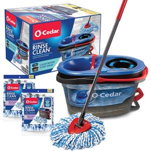 O-Cedar RinseClean Spin Mop & Bucket System | Microfiber Floor Cleaning System | Includes 3 Mop Heads (1 Standard+ 2 Deep Clean Refills) | Machine Washable & Reusable