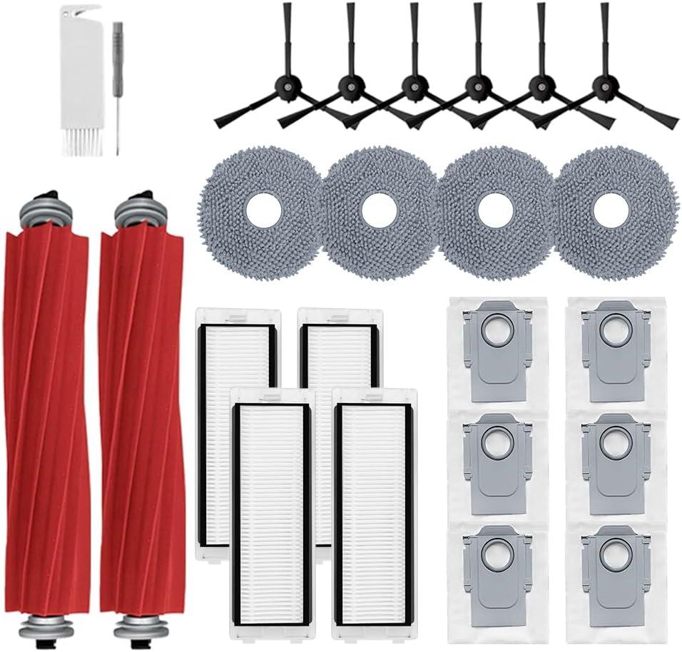 24Pcs Q Revo Accessories Kit Replacement Compatible with Roborock Q Revo Robot Vacuum, 2 Main Brush, 4 Mop Cloth Pads, 6 Side Brushes, 4 HEPA Filters,6 Dust Bag, 1 Cleaning Tool