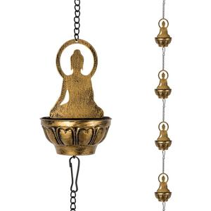 10.5ft Rain Chain for Outside, Rain Chain with 10 Buddha Cups, Adjustable Rain Catcher Chain for Outside, Replacement Downspout for Gutters, Eaves, Drainage, Set of 4