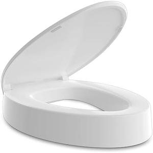 Ccbello Elongated Toilet seat risers for Seniors, Slow Close, Elevated Toilet seat, Heavy Duty, Never Loosen, Raised Toilet seat Elongated Bowl, White(18.5”)