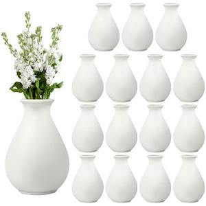 15 Pack White Ceramic Bud Vases Bulk, 3.9 Inch Small Boho Flower Vase, Matte White Vase for Centerpieces, Pampas Grass, Dried Flowers, Wedding Table and Home Décor