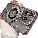 Magnetic Kickstand Glitter Case for iPhone 15 Pro Max, [Compatible with Magsafe] Luxury Bling Sparkly Diamond Rhinestones with Camera Protector Women Girls Case for iPhone 15 Pro Max (Silver)