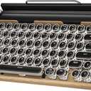 Retro Typewriter Wireless Mechanical Gaming Keyboard, Bluetooth 5.0 Office Computer Vintage Keyboards 83-Key Blue Switches Punk Round Keycap, LED Backlight, Compatible with PC/Laptop/Pad/Phone, Wood