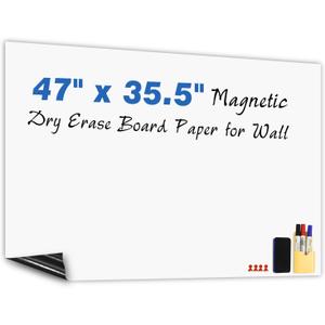 Magnetic White Board Sticker 47"x35.5" Magnetic Dry Erase White Board Paper for Wall Whiteboard Sticker for Teacher Supplies Removable Peel and Stick Whiteboard Contact Paper