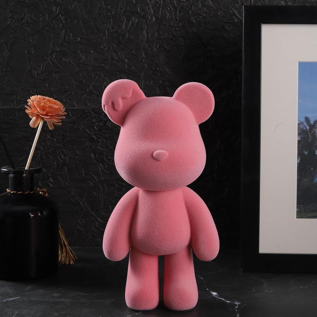 Bear Sculpture, Resin Animal Statue Home Decor, Art Figurine Home Ornament Decoration for Office, Living Room, Bedroom, Book Shelf, TV Cabinet, Desktop (Pink)