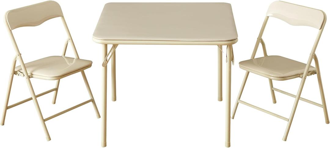 Heritage Kids Beige Kids Activity Table and Chair Set,3-Piece Furniture Set with 1 Square Table & 2 Folding Chairs,Playroom Table Set for Ages 3+