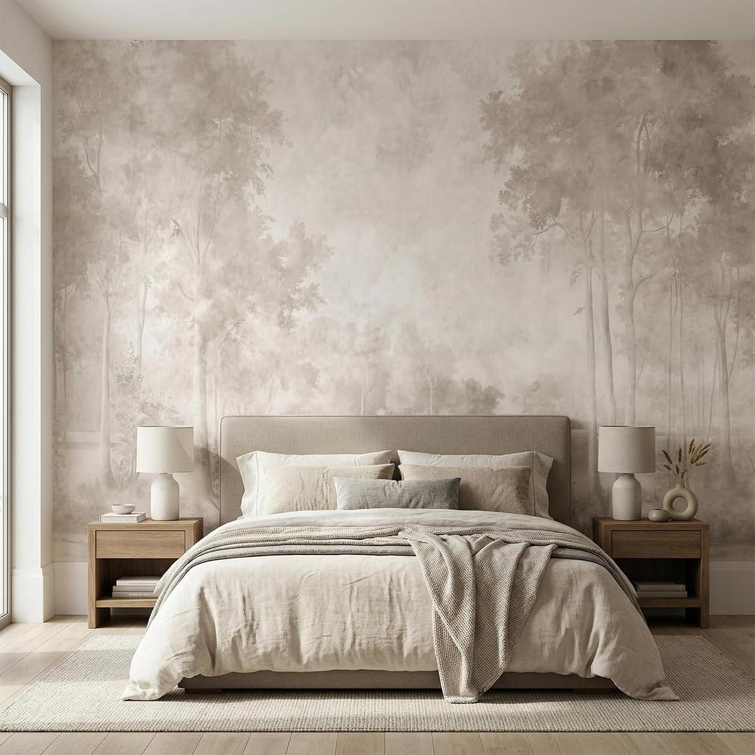 MFWFM Sepia Forest Peel and Stick Wallpaper Landscape Tree Wall Murals, 137" x 96"