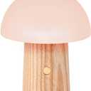 Gingko 7 Colour Changing RGB Alice Mushroom Lamp, Mood Light and Night Lights, Long Life Battery, USB-C Charging, 3 Light Modes, FSC Certified Wood with Frosted ABS Shade (White Ash, Super Mini)