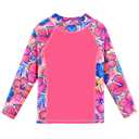 Girls Rash Guard 2 Pieces Swimsuit Long Sleeve Bathing Suit UPF 50+ Sun Protection Beach Tankini Swimwear S508_HotFlower_14A