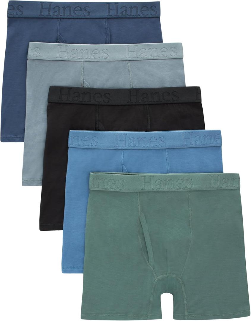 Hanes Ultimate Hanes Originals Ultimate Supersoft Boys' Boxer Brief Underwear, Assorted, 5-Pack (Medium, Green/Blue/Black 5-pack)
