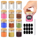 Glass Spice Jars with Bamboo Airtight Lids. Labels and Chalk Marker Food Storage Container Clear Spice Storage Bottle for Kitchen, Herbs, Seasoning, Seed, Tea, Sugar