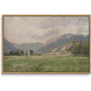 InSimSea Framed Canvas Wall Art Vintage Decor, Vast Prairie Mountain Landscape Paintings, Large Prints, Farmhouse Decor, Natural Scenery Wall Decorations for Living Room Bedroom Bathroom, 16"x24" (24L" x 16W", Mountain Meadow)