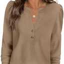 ANRABESS Women's Long Sleeve Henley Tops Waffle Knit Tunics Shirts Dressy Casual Blouses Cute T-Shirts 2025 Fall Outfit, Size M