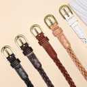 2 pack Skinny Braided Belts for Women Woven Thin Waist Dresses Faux Leather Belt for Jeans Pants 2/5"