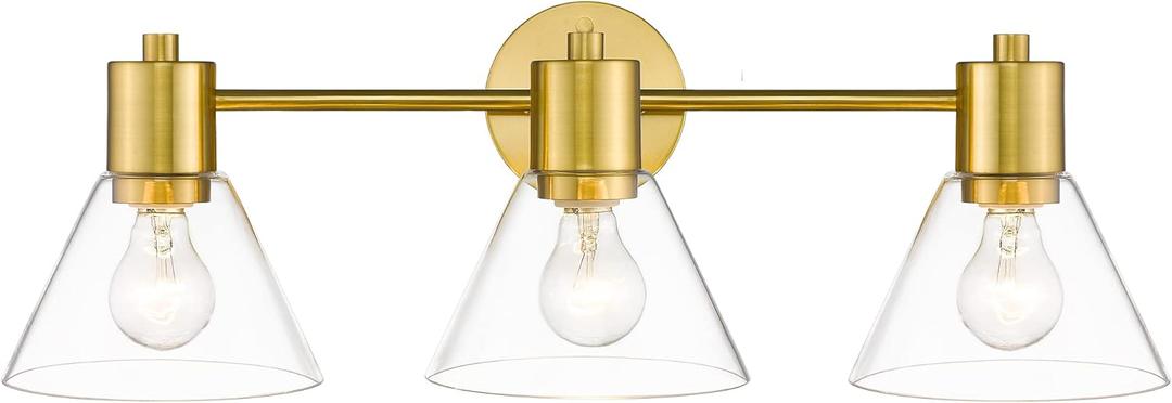 LMS Gold Bathroom Vanity Light Fixtures, 3 Light Bathroom Light Fixtures with Clear Glass Shade, LMS-108