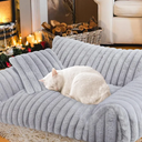 Cute Cat Couch Bed for Indoor Cats, Fluffy Pet Cat Sofa with Premium Soft Corduroy Fleece, Cute Small Dog Beds for Small Dogs, Fuzzy Puppy Chair with Removable Washable Cover (24x18x10,Grey)