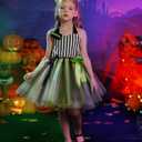 IDOPIP Kids Girls Halloween Costume Black and White Striped Costume Suit Clown Tutu Dress Headband Outfits for Photo Shoot (5-6 Years)